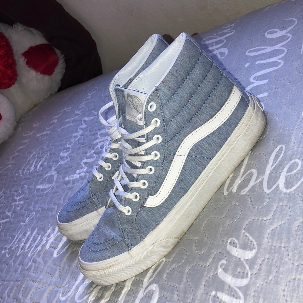 Baby blue high top vans